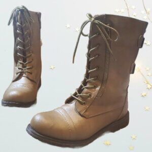 JGoods women's Comfort Fur Lining Tan Boots Faux LEATHER Front Lace Size 8